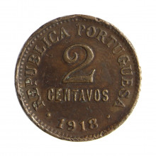 Moeda KM#568 2 Centavos 1918 BC/MBC Portugal Europa Bronze Ø23mm 5gr.