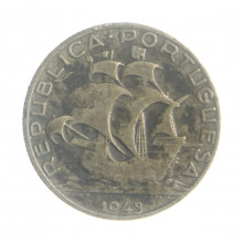 Moeda KM#580 2,5 Escudos 1943 MBC Portugal Europa Prata 0.650 Ø20,5mm 3,5gr.