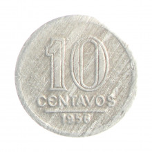 Moeda V-257 10 Centavos 1956 MBC C/Sinais de Limpeza Alumínio Ø17mm 1gr.
