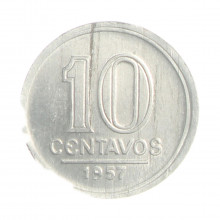 Moeda V-258 10 Centavos 1957 SOB/FC C/Leve Traço de Cunhagem Alumínio Ø17mm 1gr.
