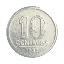 Moeda V-258 10 Centavos 1957 MBC C/Sinais de Limpeza Alumínio Ø17mm 1gr.