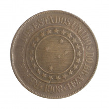 Moeda B-826 40 Réis 1908 BC/MBC Bronze Ø30mm 12gr.