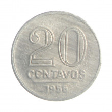 Moeda V-263 20 Centavos 1956 MBC Alumínio Ø19mm 1,4gr.
