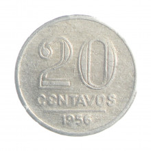 Moeda V-263 20 Centavos 1956 MBC C/Sinais de Limpeza Alumínio Ø19mm 1,4gr.