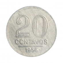Moeda V-263 20 Centavos 1956 SOB Alumínio Ø19mm 1,4gr.