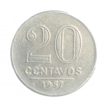 Moeda V-264 20 Centavos 1957 MBC C/Sinais de Limpeza Alumínio Ø19mm 1,4gr.