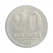 Moeda V-264 20 Centavos 1957 MBC Alumínio Ø19mm 1,4gr.