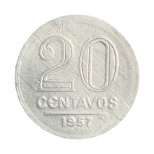 Moeda V-264 20 Centavos 1957 SOB/FC C/Leve Marca de Cunhagem Alumínio Ø19mm 1,4gr.