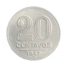 Moeda V-264 20 Centavos 1957 SOB Alumínio Ø19mm 1,4gr.