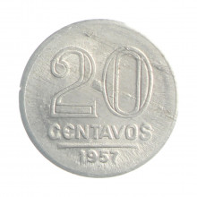 Moeda V-264 20 Centavos 1957 MBC+ Alumínio Ø19mm 1,4gr.