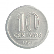 Moeda V-262 10 Centavos 1961 FC data Difícil Alumínio Ø17mm 1gr.