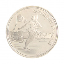 Moeda Km#972 100 Francs 1989 SOB/FC França Europa Olimpíadas de 1992, Albertville - Patinação Gelo Prata 0.900 Ø37mm 22,