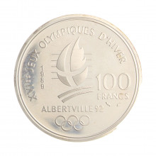 Moeda Km#972 100 Francs 1989 SOB/FC França Europa Olimpíadas de 1992, Albertville - Patinação Gelo Prata 0.900 Ø37mm 22,
