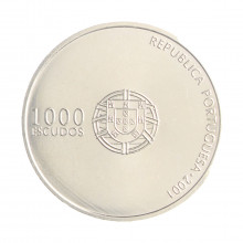 Moeda Km#734 1000 Escudos 2001 FC Portugal Europa Eurocopa da UEFA de 2004, Portugal Prata 0.500 Ø40mm 28,2gr.