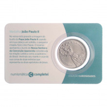 Blister Medalha Papa João Paulo II Brasil América Santuário Nossa Sra Aparecida 1991 Aço Inoxidável Ø27mm 3,9gr.