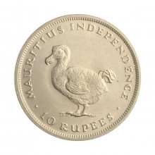Moeda KM#38 10 Rupees 1971  SOB+ Maurício África  Independência Cupro Níquel  Ø35mm 17,6gr.