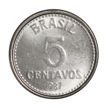 Moeda V-384 5 Centavos 1987 FC Data Difícil Aço Inoxidável Ø16mm 1,8gr.