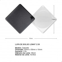 Lupa de Bolso Acrílico Transparente Zoom 2,5x
