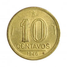 Moeda V-182 10 Centavos 1946 MBC/SOB S/ Sigla Bronze Alumínio Ø17mm 3gr.*