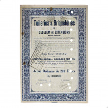 Apólice ao Portador N.08895 Tuileries & Brinqueteries D'Oedelem et Extensions Oedelem Bélgica Europa