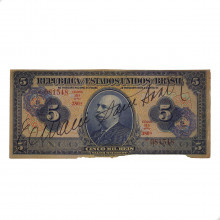 Cédula C-002 5 Cruzeiros 1942 C/ Peq. Refilamento MBC