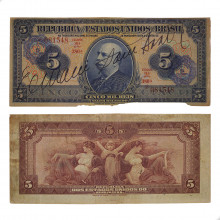 Cédula C-002 5 Cruzeiros 1942 C/ Peq. Refilamento MBC