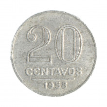 Moeda V-265 20 Centavos 1958 MBC Alumínio Ø19mm 1,4gr.