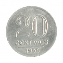 Moeda V-265 20 Centavos 1958 FC Alumínio Ø19mm 1,4gr.