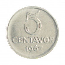 Moeda V-293 5 Centavos 1967 FC Aço Inoxidável Ø21mm 3,97gr.*