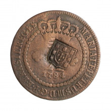 Moeda C-274 X Réis 1784 MBC Coroa Alta C/ Carimbo do Escudete Cobre Ø31mm 7,17gr.