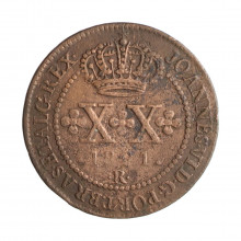Moeda C-508 XX Réis 1821 R MBC Cobre Ø30mm 7,17gr.