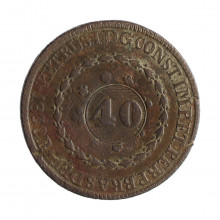 Moeda C-629 80 Réis 1830 R MBC C/ Carimbo Geral 40 Cobre Ø40mm 28,68gr.