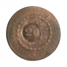 Moeda C-607 40 Réis 1826 R MBC C/ Carimbo Geral 20 Cobre Ø35mm 14,34gr.