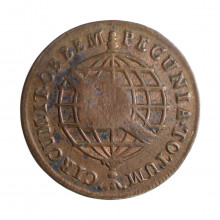 Moeda C-314 XX Réis 1787 MBC/SOB Coroa Baixa C/ Carimbo do Escudete Cobre Ø35mm 14,34gr.