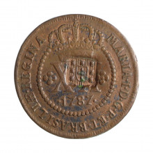 Moeda C-314 XX Réis 1787 MBC/SOB Coroa Baixa C/ Carimbo do Escudete Cobre Ø35mm 14,34gr.