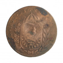 Moeda C-608 40 Réis 1827 R BC/MBC C/ Carimbo Geral 20 Cobre Ø35mm 14,34gr.