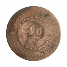 Moeda C-627 80 Réis 1828 R BC/MBC C/ Carimbo Geral 40 Cobre Ø40mm 28,68gr.