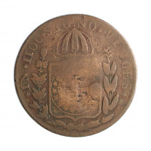 Moeda C-629 80 Réis 1830 R BC/MBC C/ Carimbo Geral 40 Cobre Ø40mm 28,68gr.