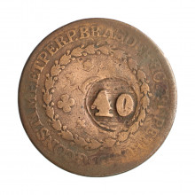 Moeda C-629 80 Réis 1830 R BC/MBC C/ Carimbo Geral 40 Cobre Ø40mm 28,68gr.