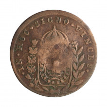 Moeda C-608 40 Réis 1827 R BC/MBC C/ Carimbo Geral 20 Cobre Ø35mm 14,34gr.
