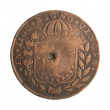 Moeda C-590 20 Réis 1826 R BC C/ Carimbo Geral 10 Cobre Ø30mm 7,17gr.