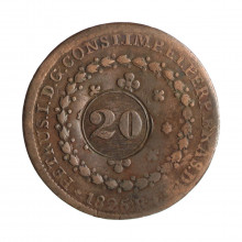 Moeda C-606 40 Réis 1825 R MBC C/ Carimbo Geral 20 Cobre Ø35mm 14,34gr.