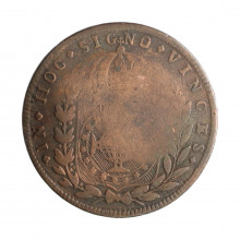 Moeda C-605a 40 Réis 1824 R MBC C/ Carimbo Geral 20 Disco Grosso Cobre Ø35mm 14,34gr.