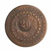 Moeda C-605a 40 Réis 1824 R MBC C/ Carimbo Geral 20 Disco Grosso Cobre Ø35mm 14,34gr.