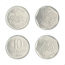 Moeda Casal FAO 10 E 25 Centavos 1995 MBC+ Aço Inoxidável