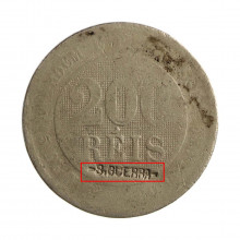 Moeda V-045 200 Réis 1889 UTG Carimbo S. Guerrra Data Apagada Cupro Níquel Ø32mm 15gr.