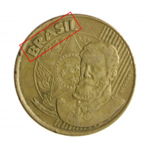 Moeda V-521 25 Centavos 2001 MBC Batida Dupla "Brasil" Aço R Bronze Ø25mm 7,5gr.