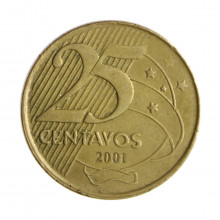 Moeda V-521 25 Centavos 2001 MBC Batida Dupla 