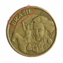 Moeda V-494 10 Centavos 2001 BC/MBC Batida Dupla "Brasil" Aço R Bronze Ø20mm 4,8gr.