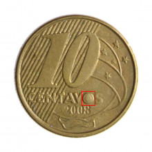 Moeda V-501 10 Centavos 2008 MBC Cunho Entupido "O" Aço R Bronze Ø20mm 4,8gr.